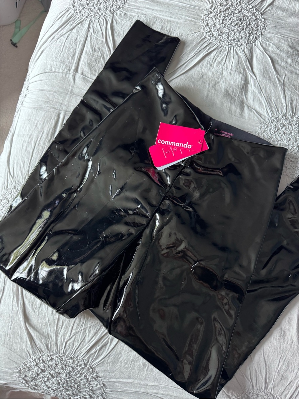 Women Black Faux Patent Leather Legging